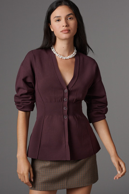 Maeve Puff-Sleeve Waisted Cardigan