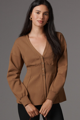 Maeve Puff-Sleeve Waisted Cardigan