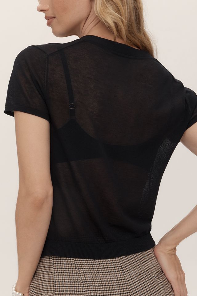 Maeve Short-Sleeve Sheer Ruched Cardigan Sweater #1