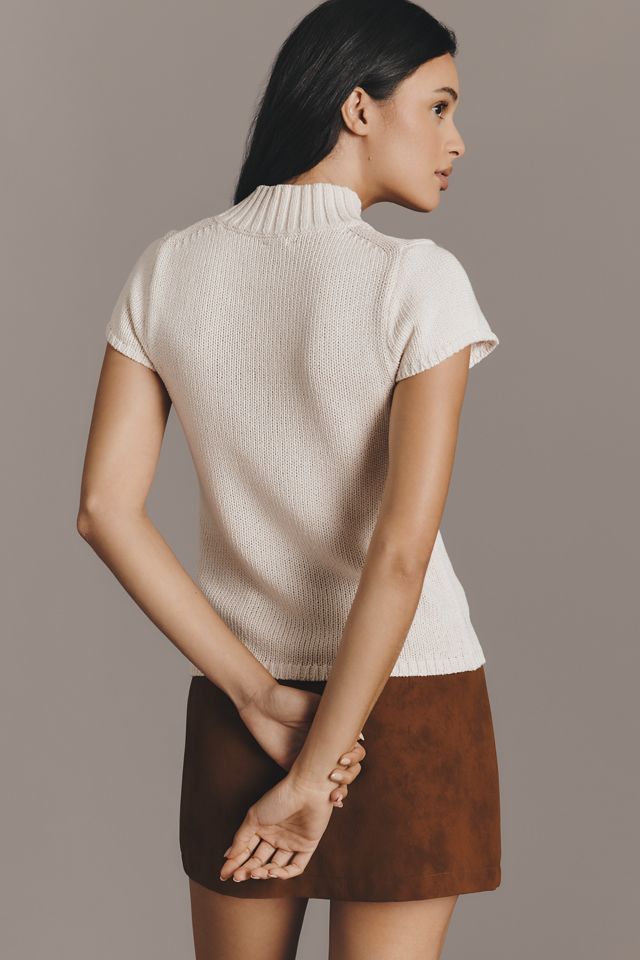 Maeve Equestrian Embroidered Mock-Neck Short-Sleeve Sweater #3