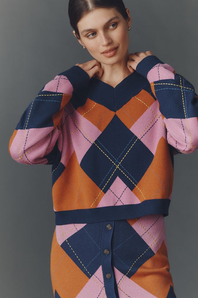 Maeve V-Neck Argyle Sweater #2