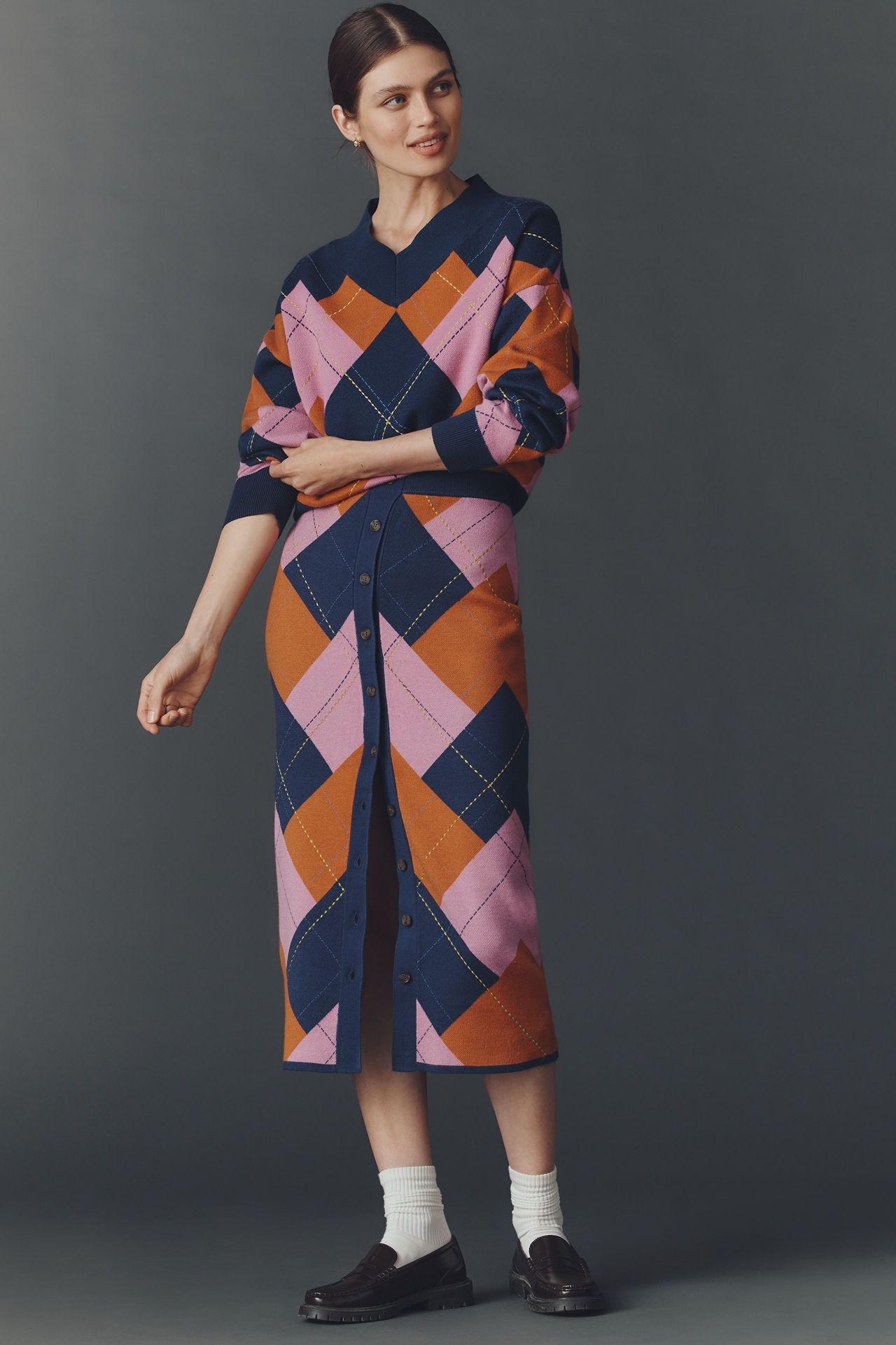 Maeve V-Neck Argyle Sweater