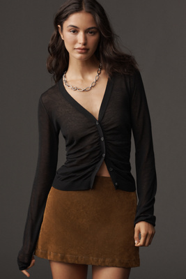 Maeve Ruched Crop Cardigan Sweater In Black