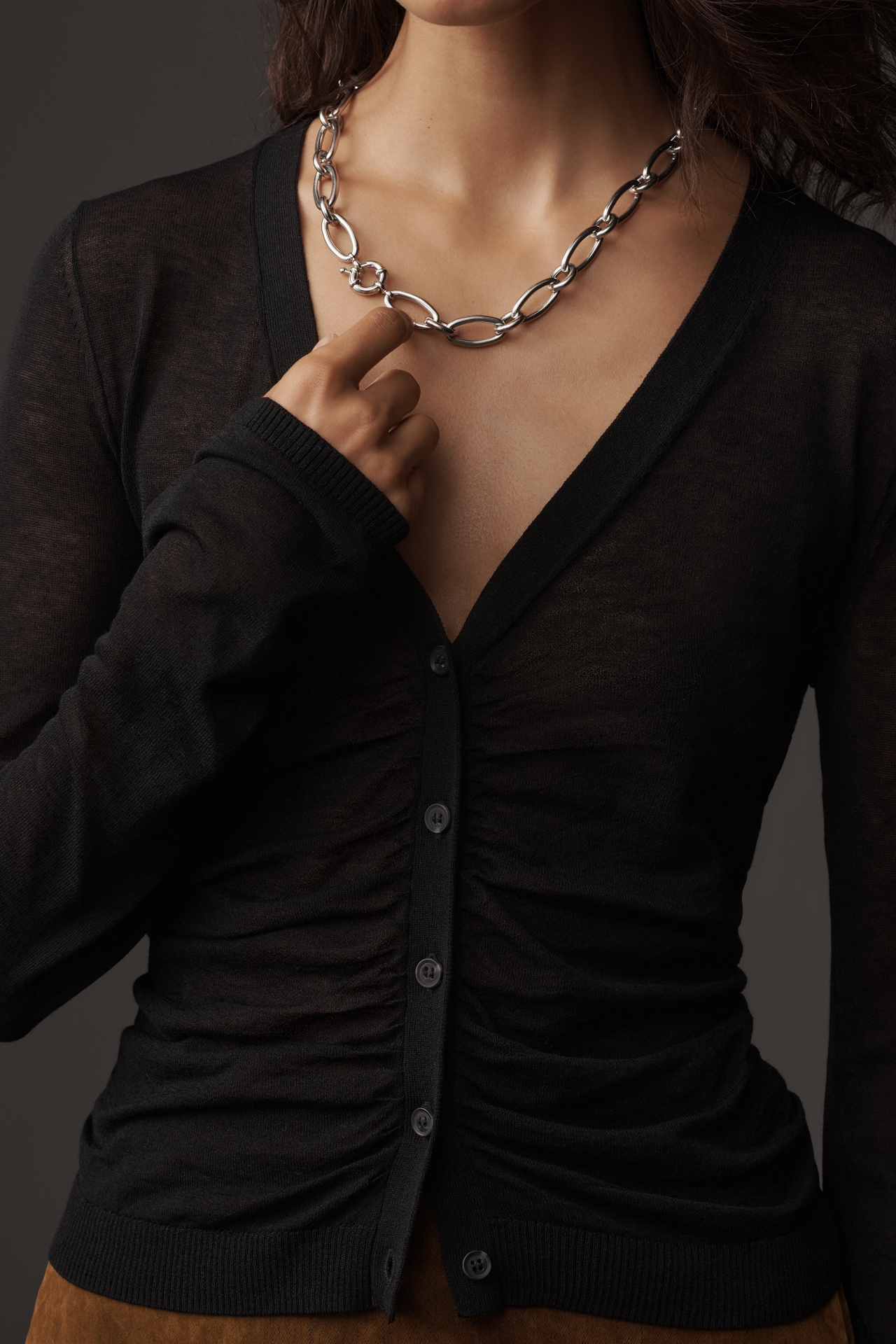 Maeve Ruched Crop Cardigan Sweater