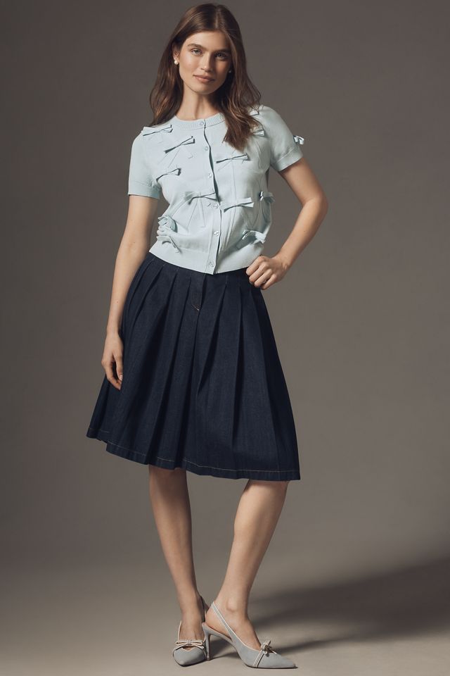 Maeve Short-Sleeve Bow Appliqué Cardigan Sweater #2