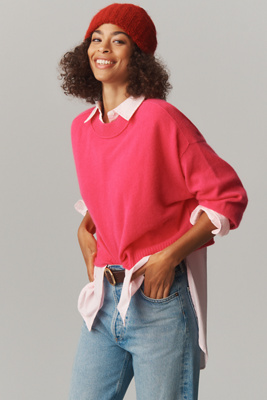 By Anthropologie The Goldie Cashmere Long-sleeve Crew-neck Sweater In Pink