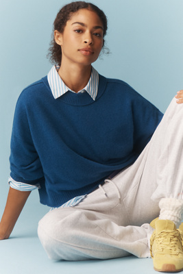 By Anthropologie The Goldie Cashmere Long-sleeve Crew-neck Sweater In Blue