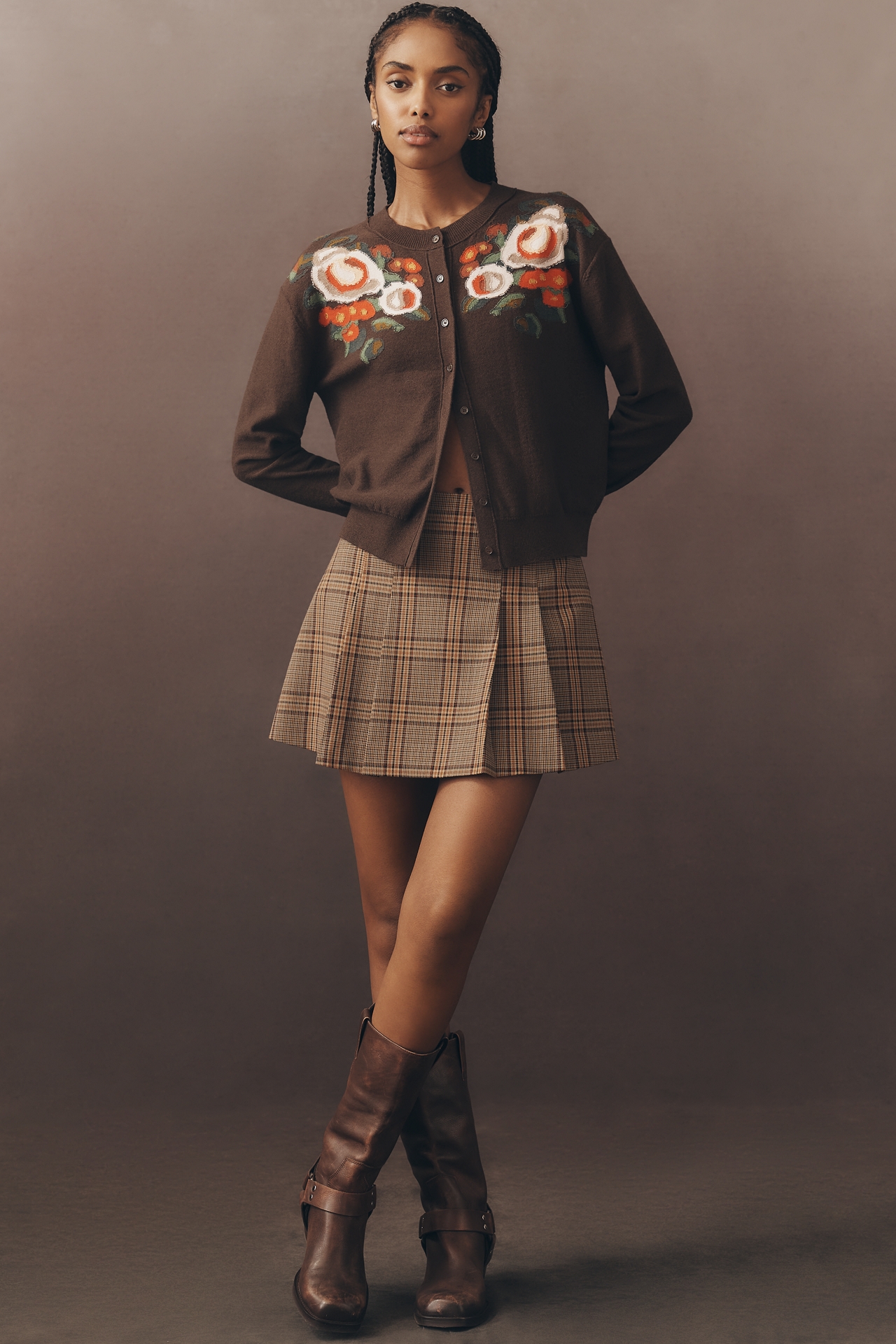 By Anthropologie Crew-Neck Floral Cardigan Sweater