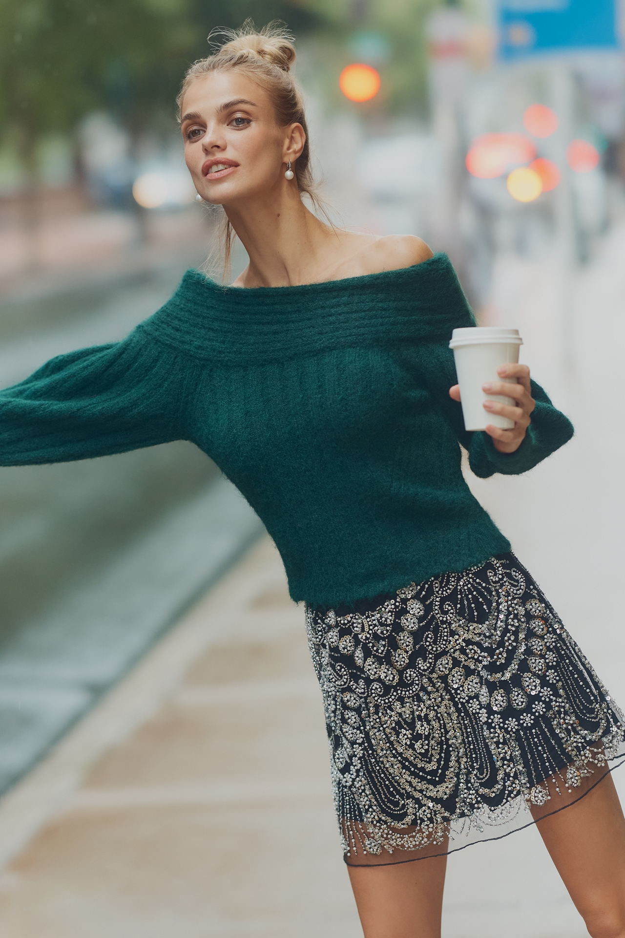 Pilcro Off-Shoulder Batwing Sweater
