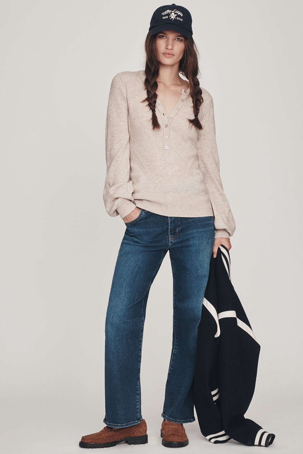 By Anthropologie Cashmere Blend Fitted Henley Sweater