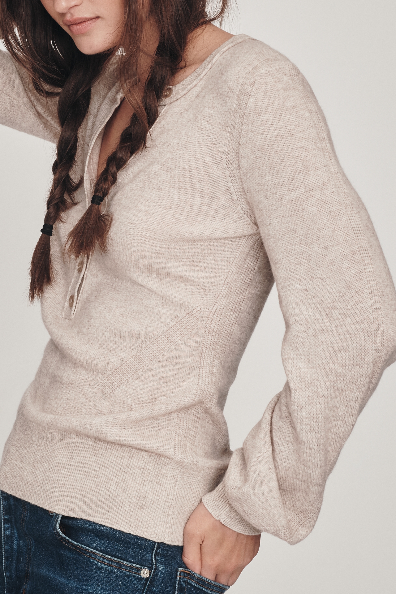 By Anthropologie Cashmere Blend Fitted Henley Sweater