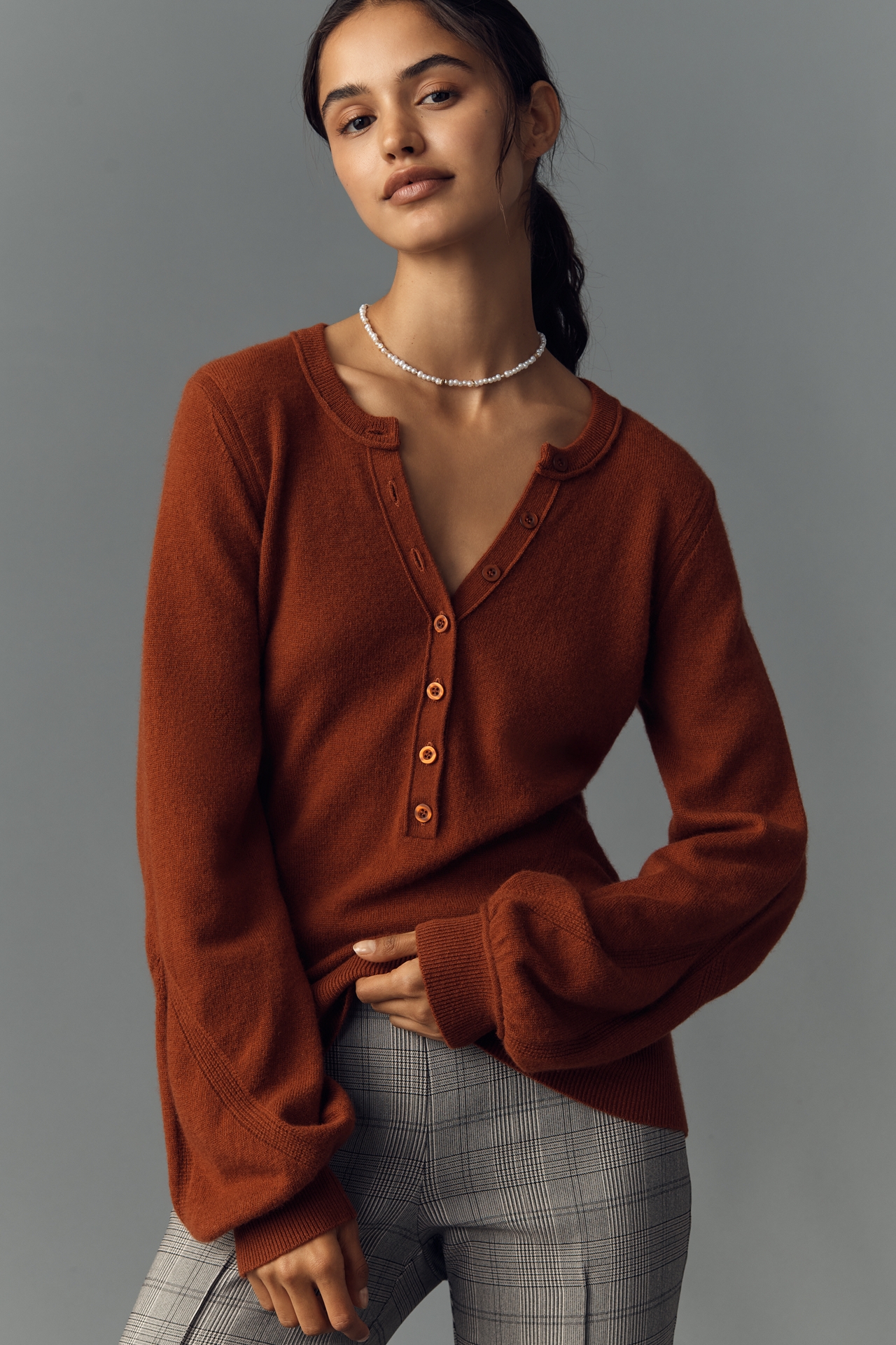 By Anthropologie Cashmere Blend Fitted Henley Sweater