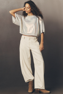 By Anthropologie The Goldie Crew-neck Cashmere Blend Sequin Sweater In Gray