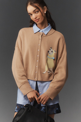 By Anthropologie The Goldie Crew-neck Cashmere Blend Cardigan Sweater In Neutral