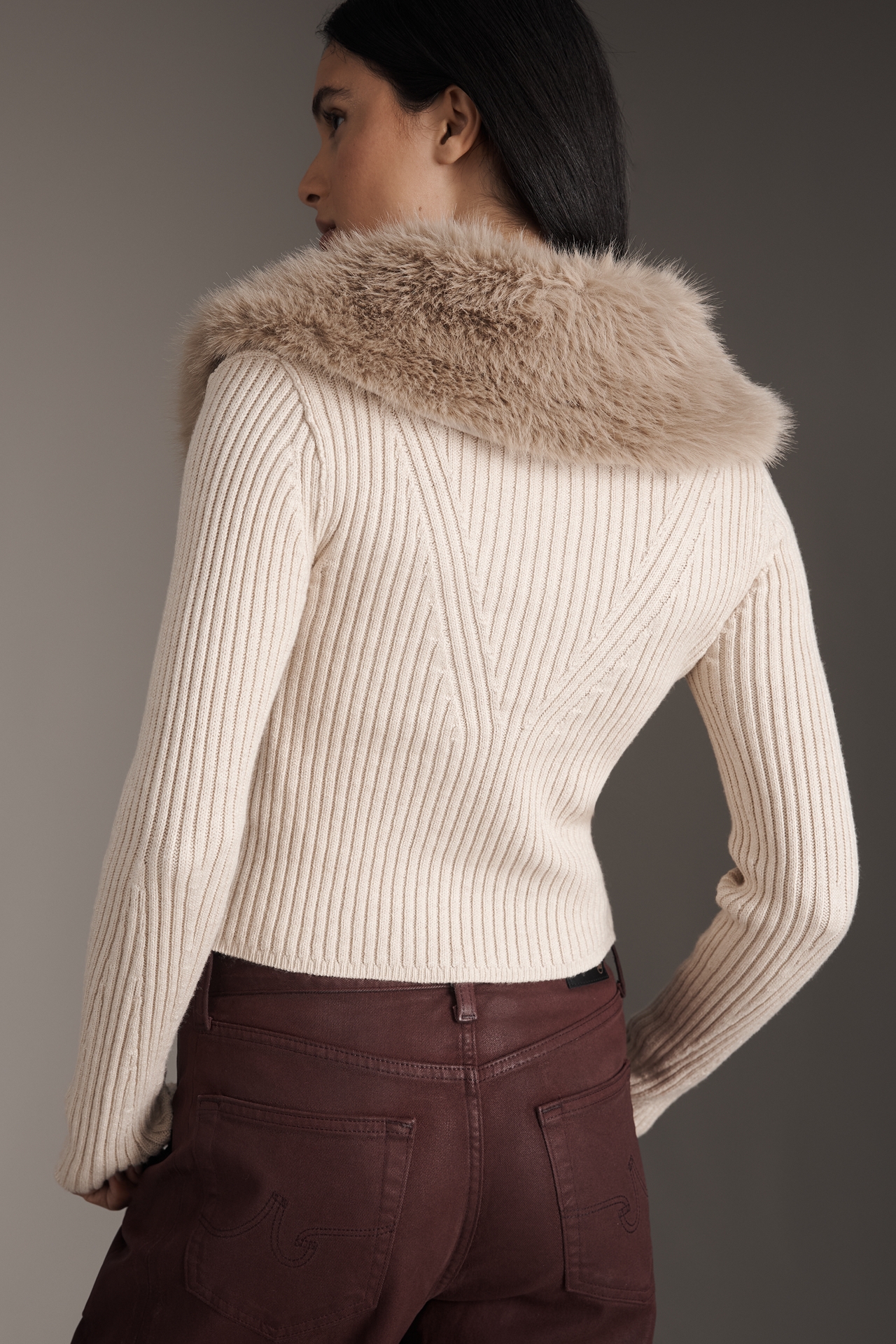 Pilcro Faux Fur Shrunken Cardigan Sweater