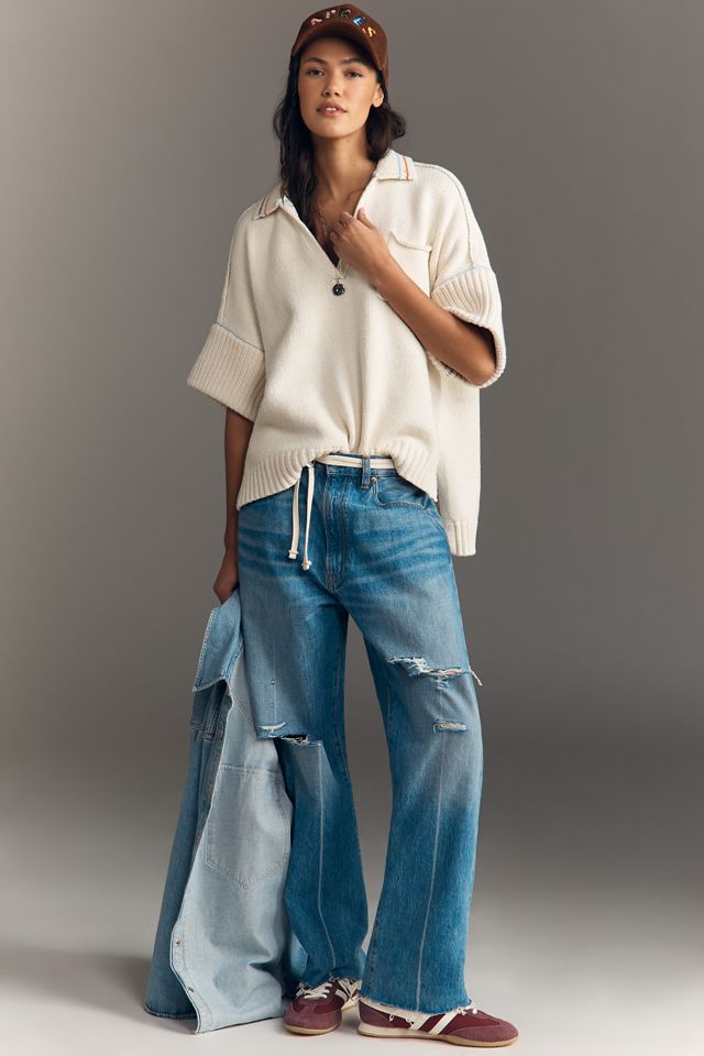 Pilcro Half-Sleeve Collared V-Neck Popover Top #1