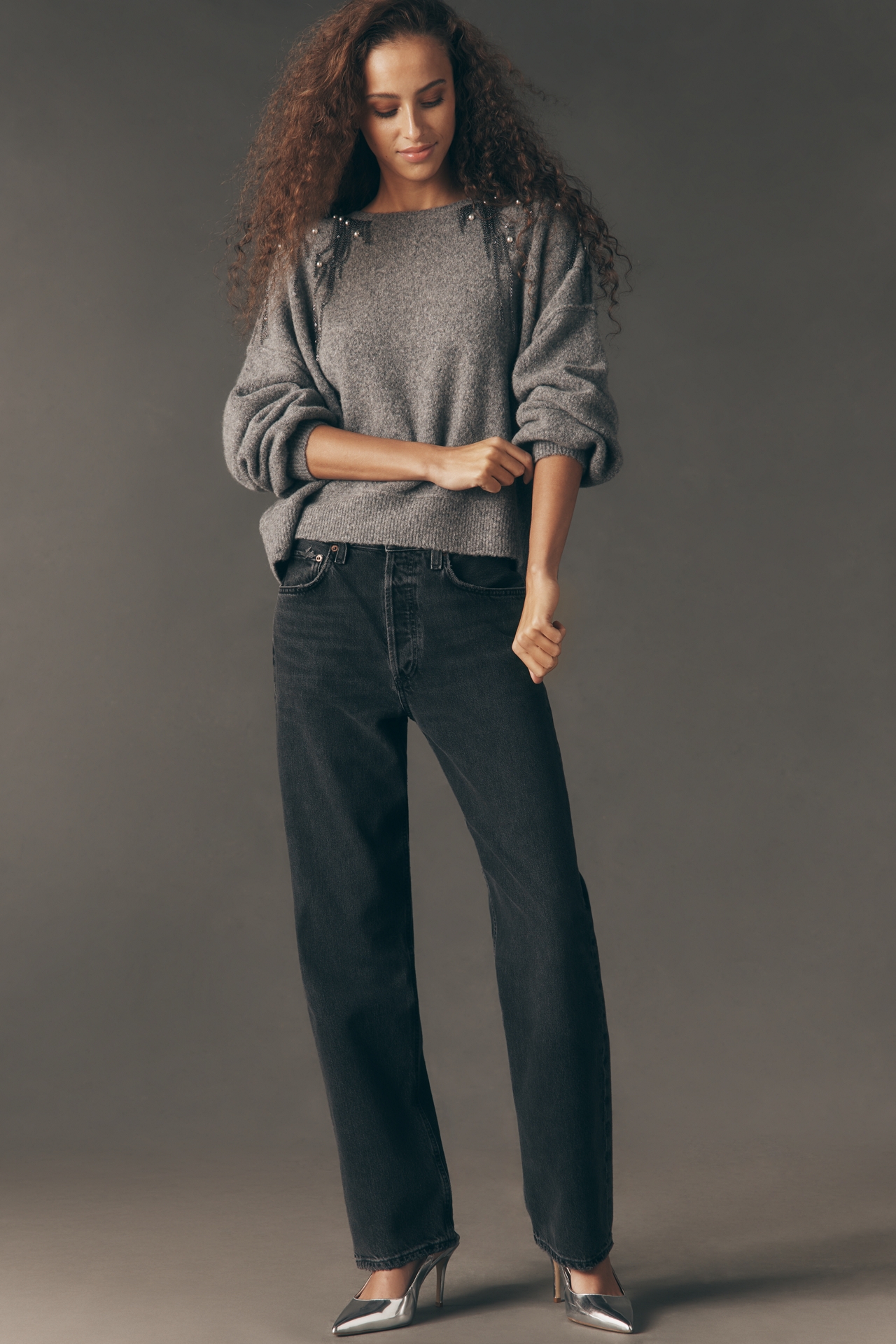 Pilcro Beaded Crew-Neck Sweater