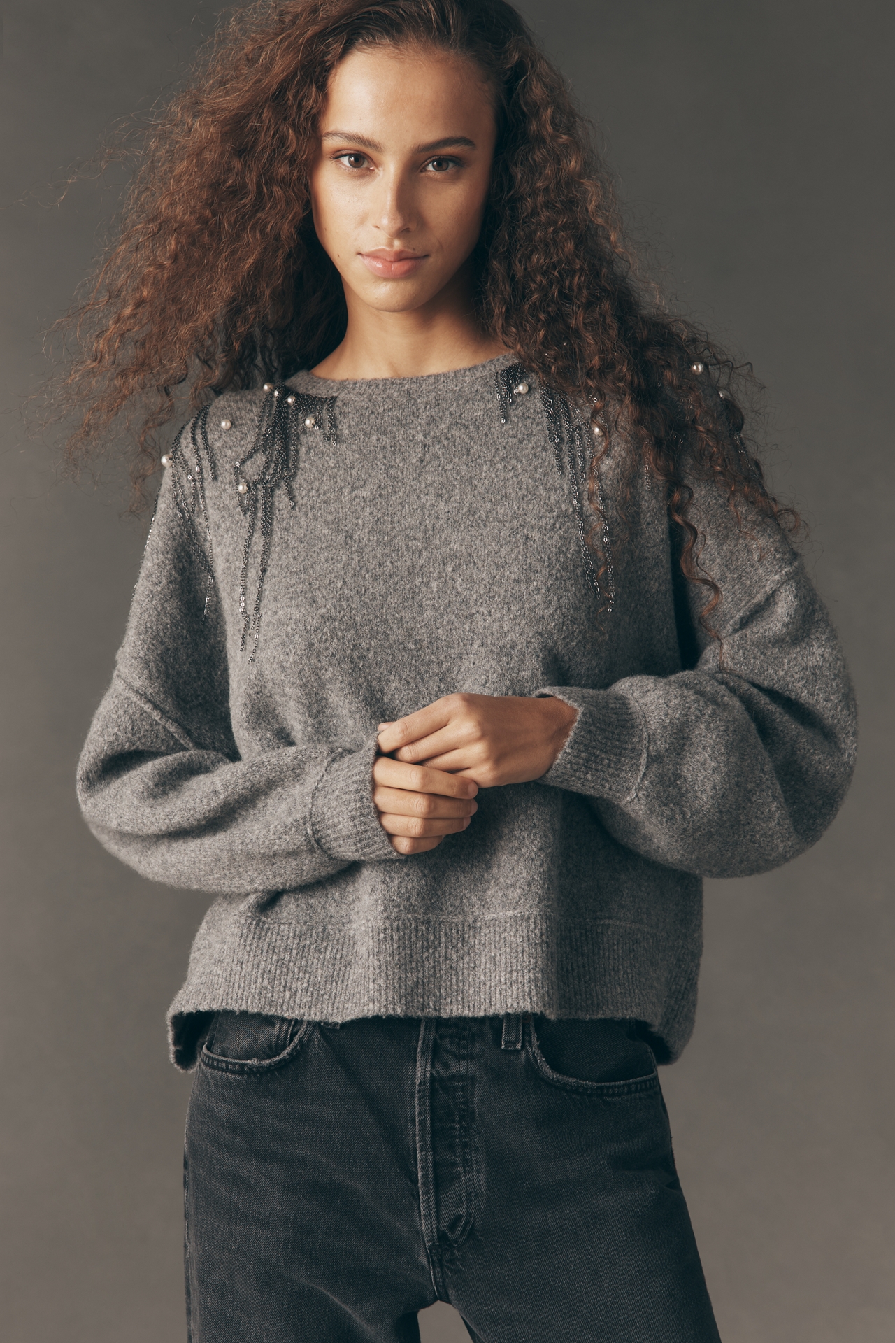 Pilcro Beaded Crew-Neck Sweater