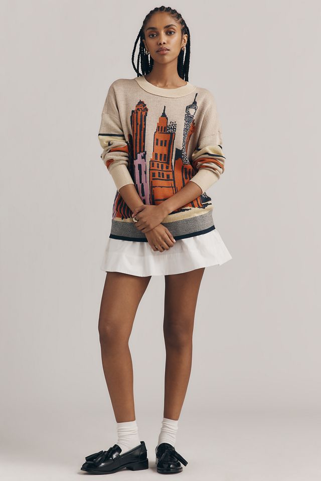 Maeve City Life Skyline Long-Sleeve Pullover | Anthropologie