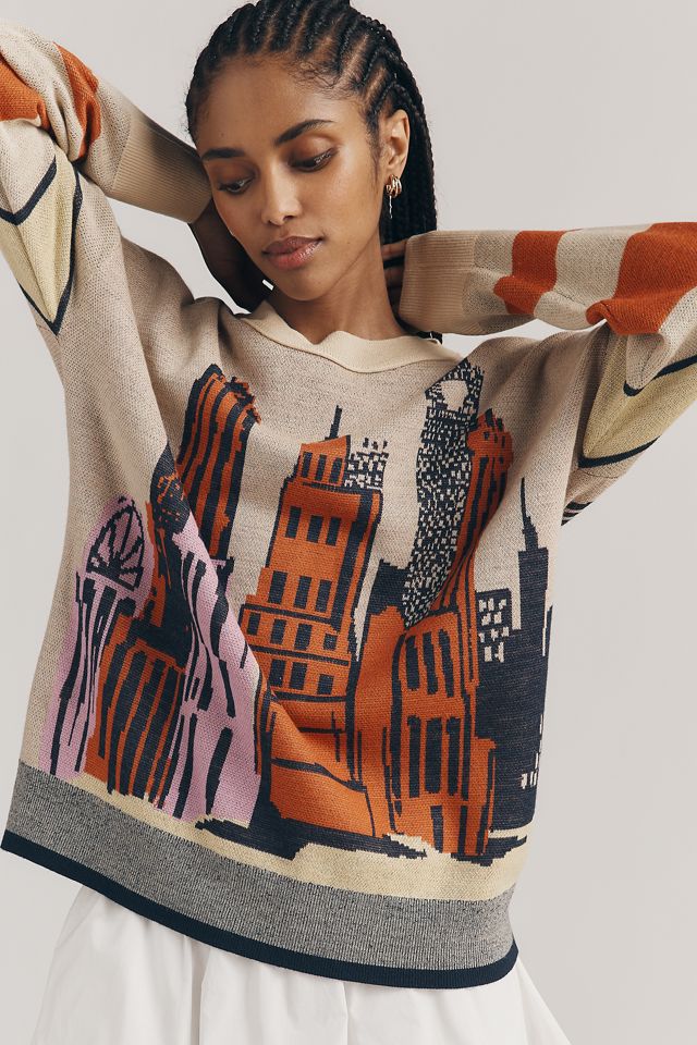 Maeve City Life Skyline Long-Sleeve Pullover | Anthropologie