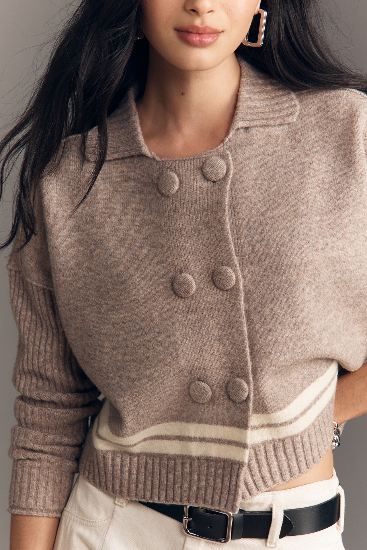 Maeve Collared Double-Breasted Sweater Jacket