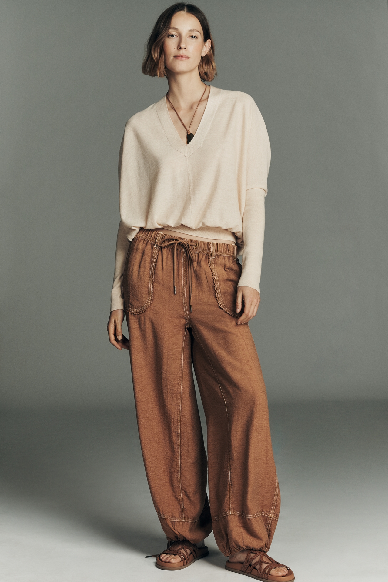 By Anthropologie Long-Sleeve V-Neck Banded Ribbed Sweater