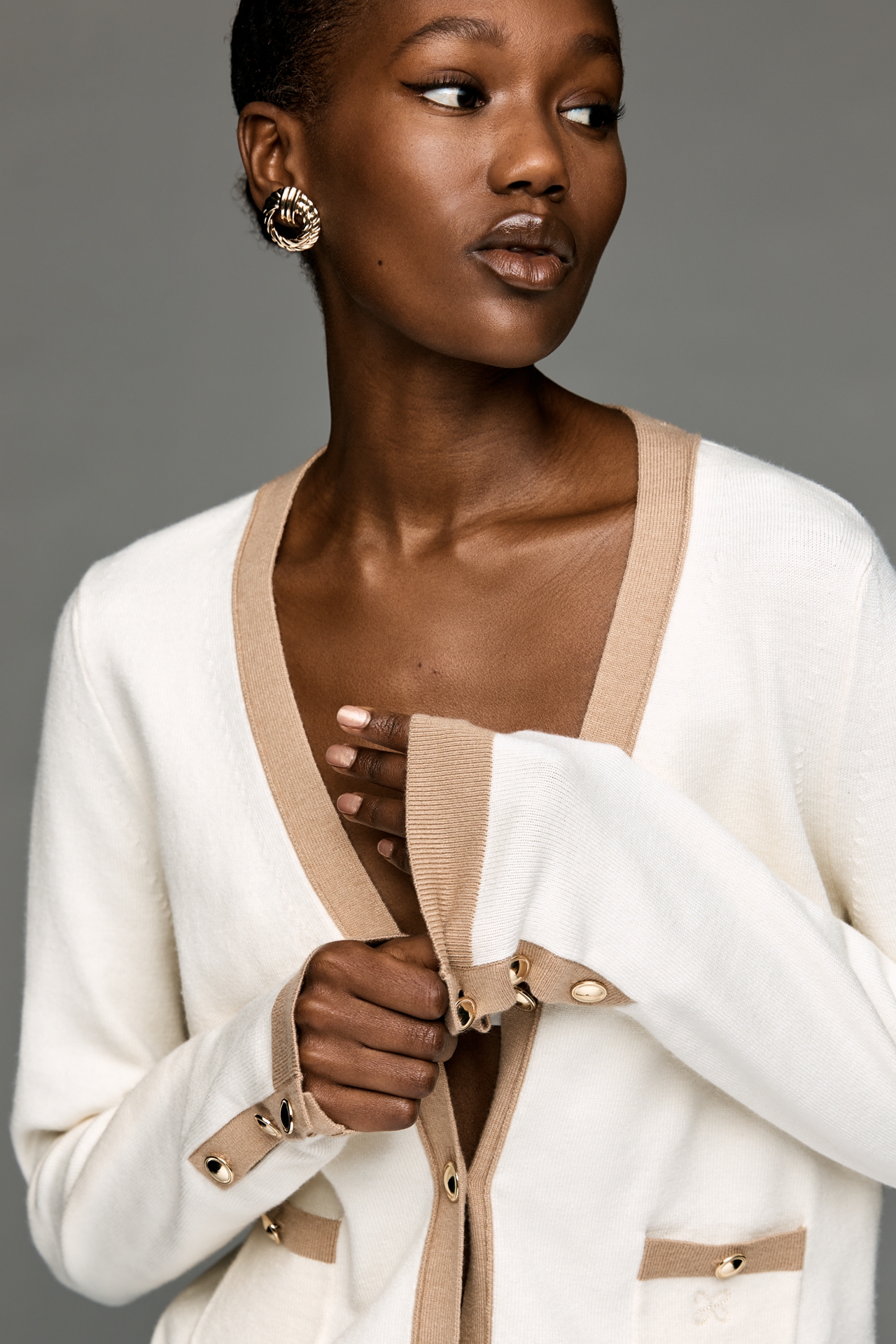 Maeve Colorblock Long-Sleeve V-Neck Cardigan Sweater