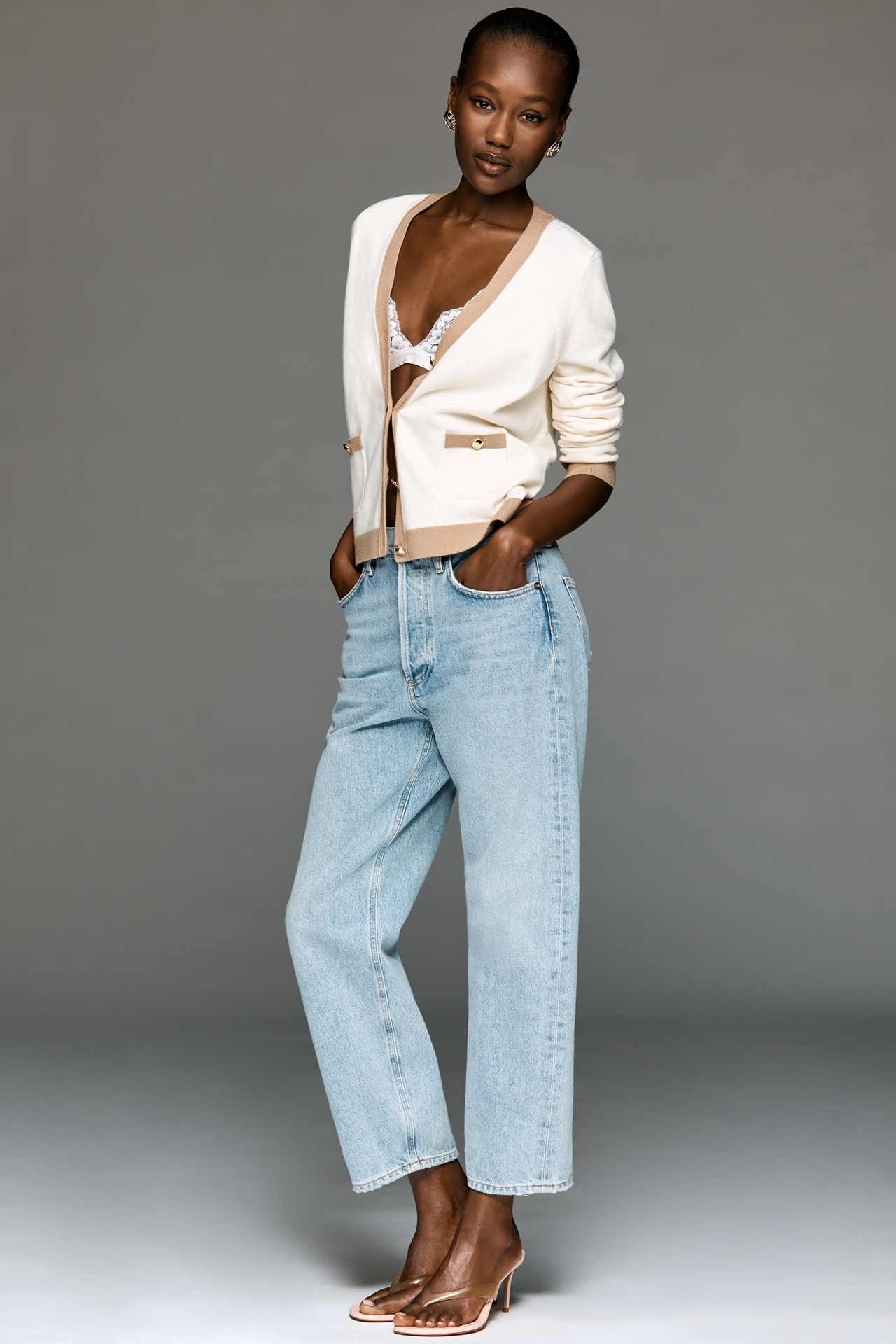 Maeve Colorblock Long-Sleeve V-Neck Cardigan Sweater