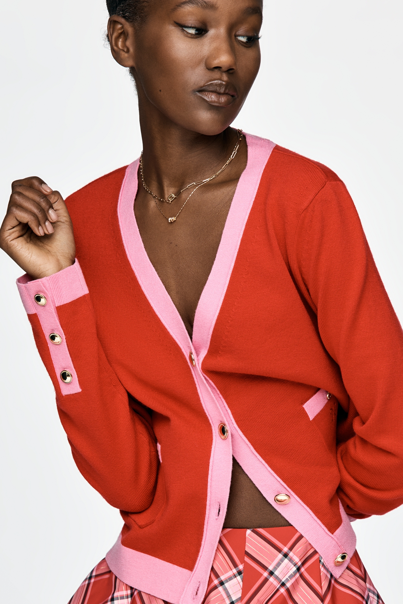 Maeve Colorblock Long-Sleeve V-Neck Cardigan Sweater