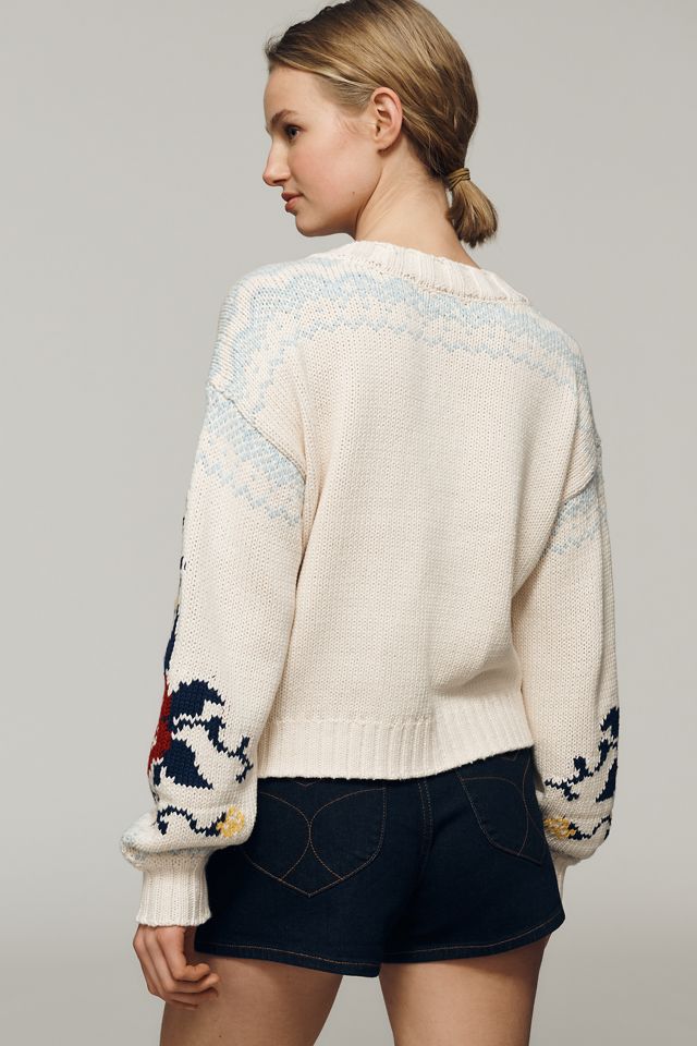 Maeve Cotton Long-Sleeve Boat-Neck Floral Fairisle Sweater