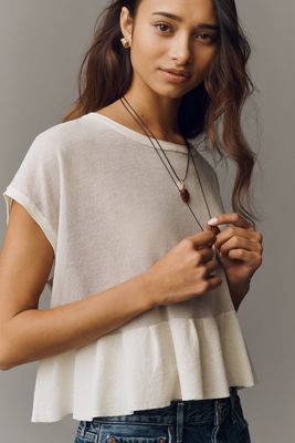 By Anthropologie Short-Sleeve Crew-Neck Ruffle Swing Sweater