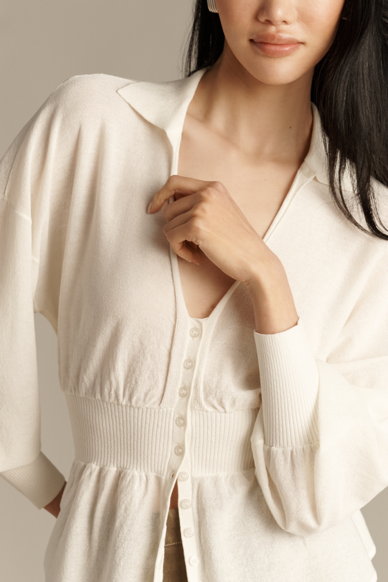 By Anthropologie Long-Sleeve V-Neck Waisted Sheer Sweater