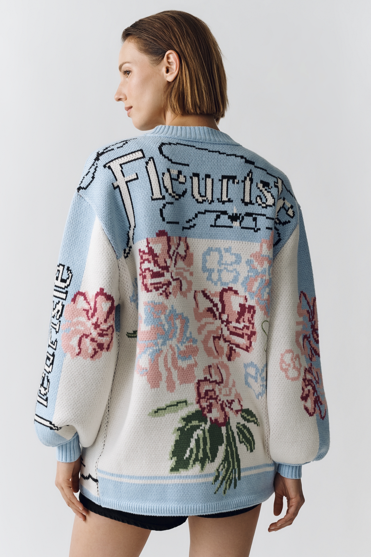 By Anthropologie Oversized Floral V-Neck Cardigan Sweater