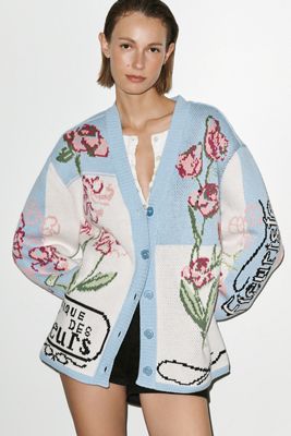 By Anthropologie Cardigan surdimensionné à col en V floral