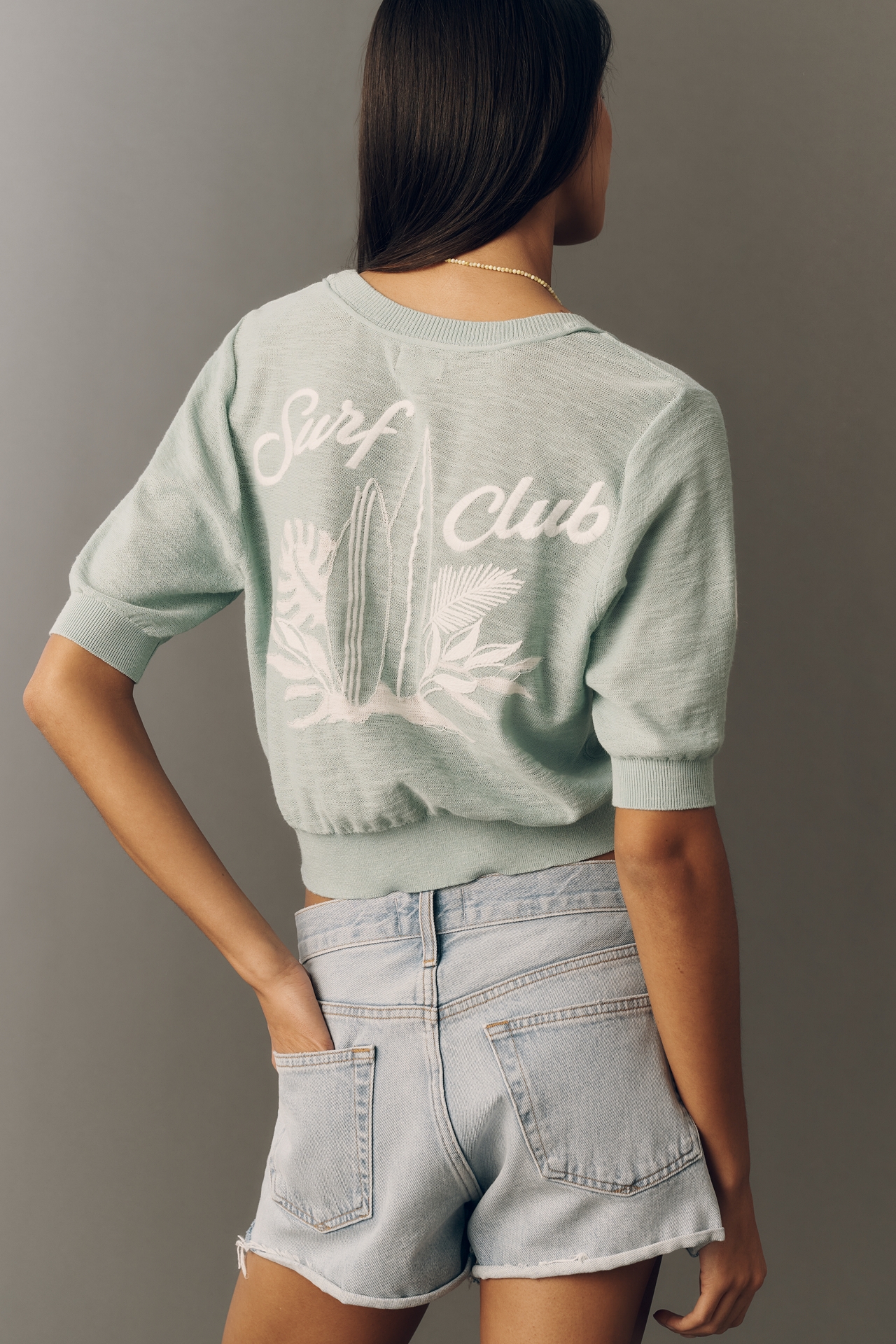 Pilcro Crop Bubble Knit Tee