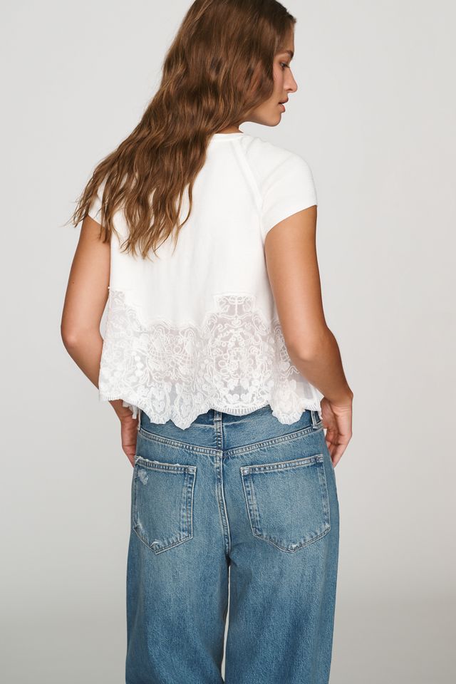 By Anthropologie Knit Lace-Hem Swing Top #2