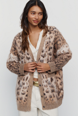 Pilcro Brushed Wool Cashmere Blend Animal Print Cardigan by Anthropologie
