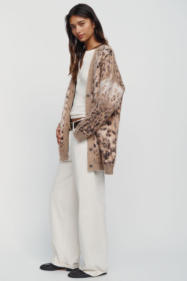 Pilcro Brushed Wool Cashmere Blend Animal Print Cardigan #1