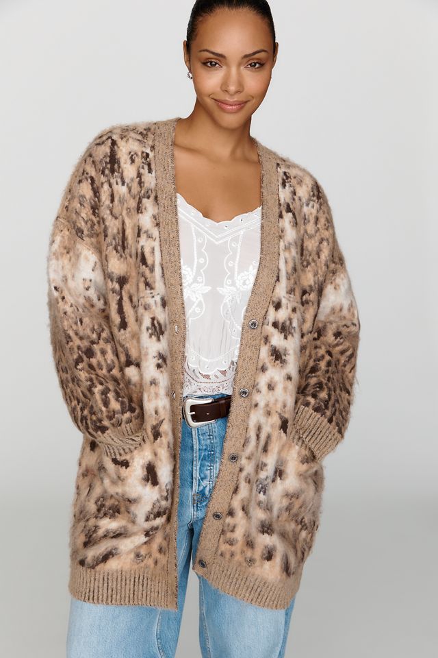 Pilcro Brushed Wool Cashmere Blend Animal Print Cardigan #4