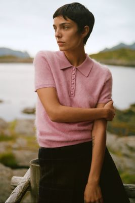Maeve 100% Brushed Cashmere Polo Sweater
