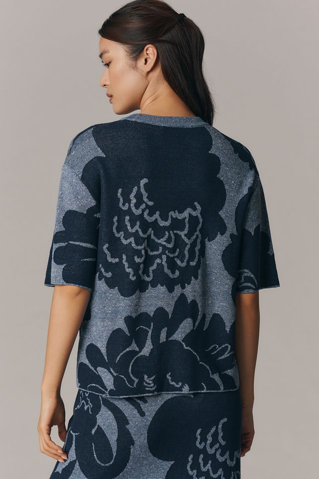 Marimekko Suloinen Pioni Linen Blend Short-Sleeve Knit Top #1