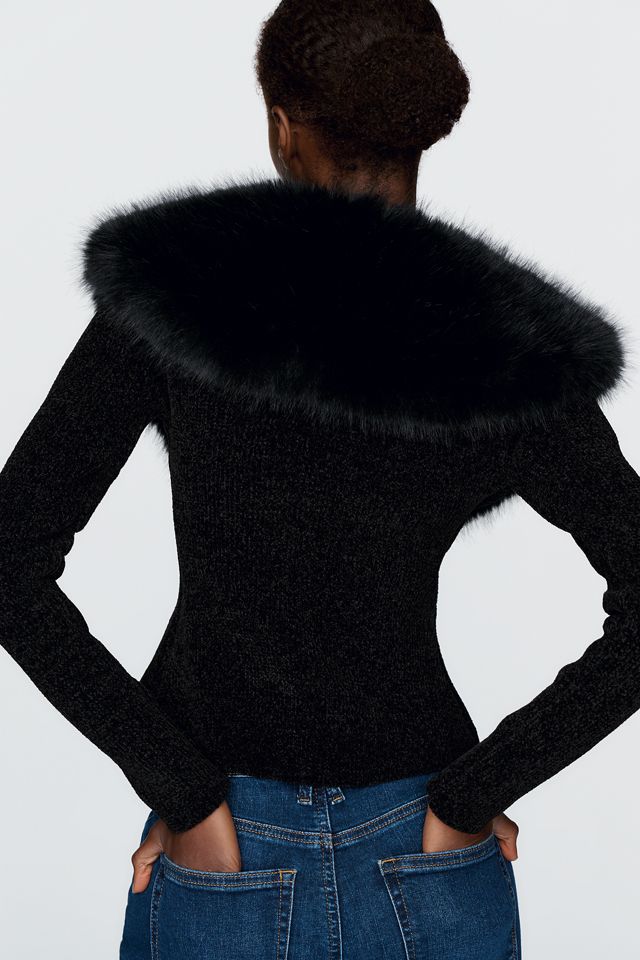 Naked Wardrobe Faux Fur Trim Cardigan #2