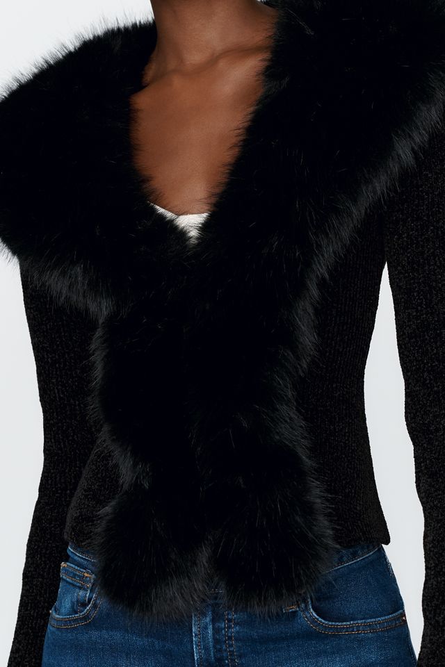 Naked Wardrobe Faux Fur Trim Cardigan #3