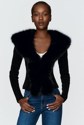 Naked Wardrobe Faux Fur Trim Cardigan