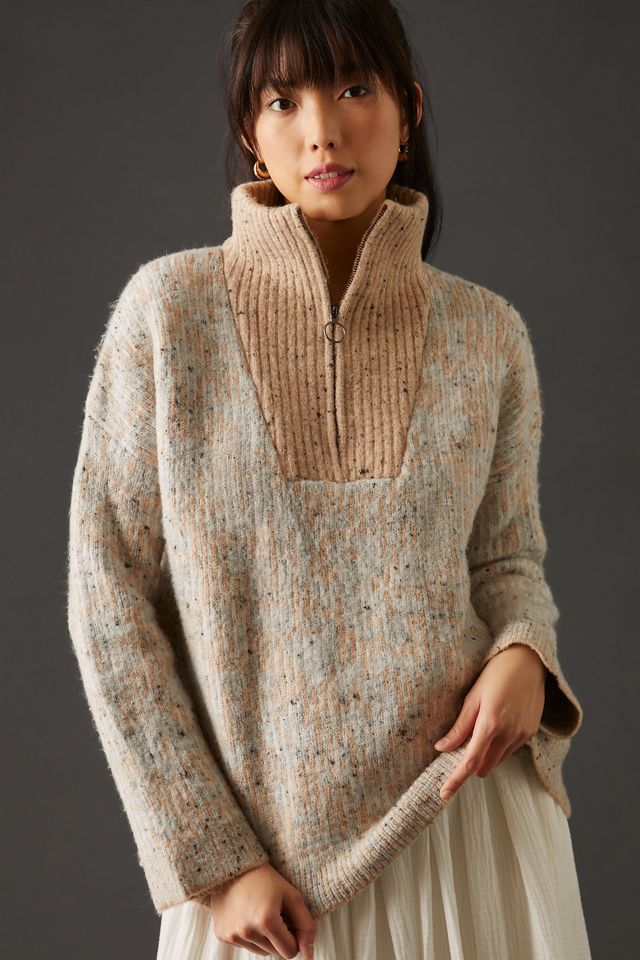 John Jenn Heathered Quarter-Zip Sweater Anthropologie
