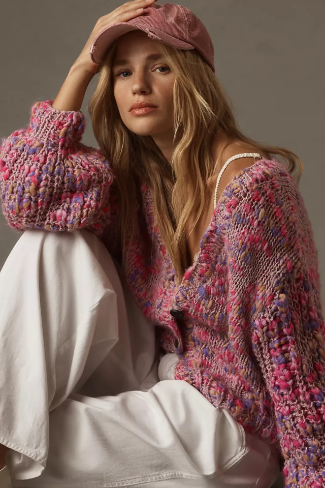 Line Speckled Cardigan Sweater