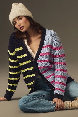 John + Jenn Contrast Striped Cardigan Sweater