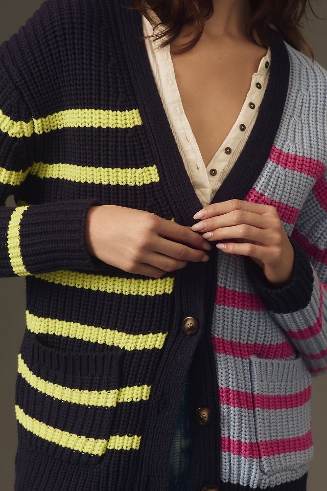 John + Jenn Contrast Striped Cardigan Sweater