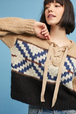 Lace-Up Jacquard Knit Pullover | Anthropologie