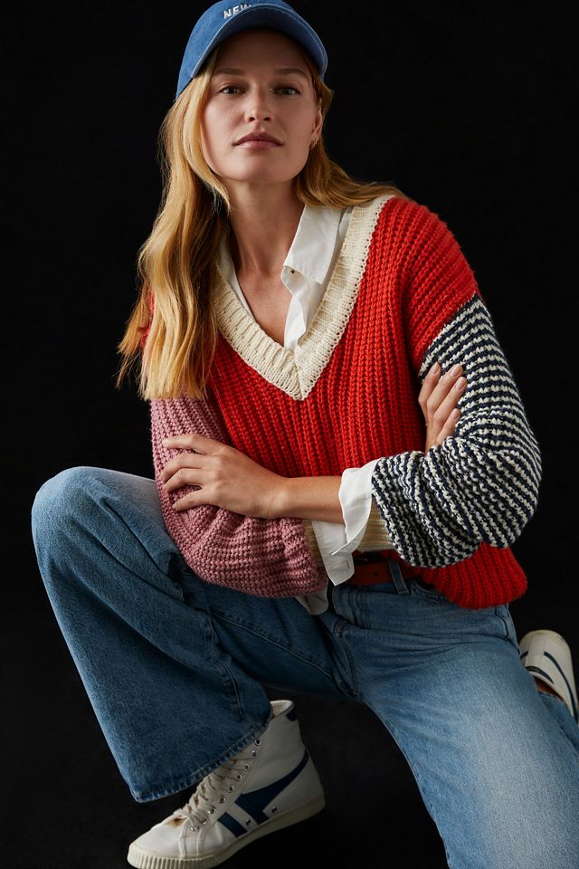 Birds of Paradis by Trovata Colorblock V-Neck Sweater | Anthropologie